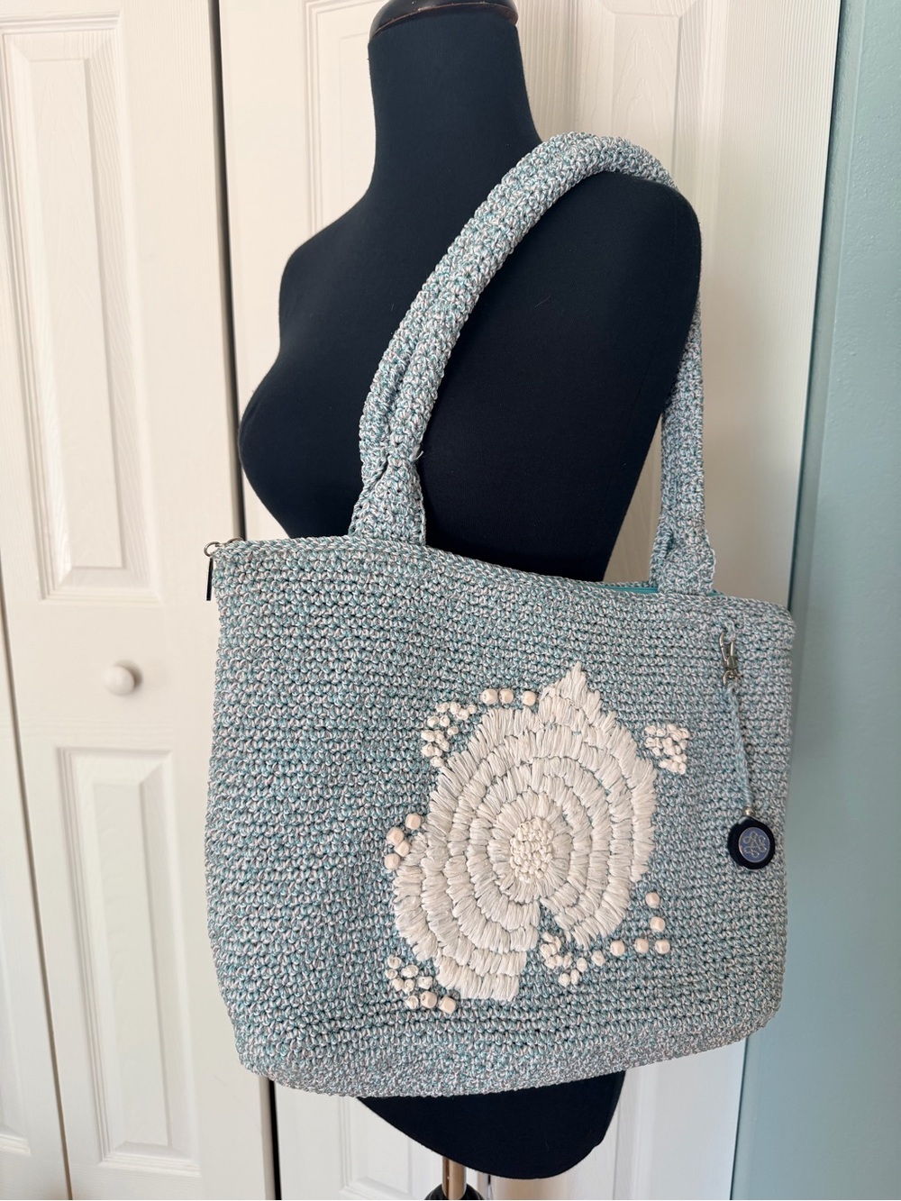 The Sak Crafted Classics Large Blue Crochet Tote